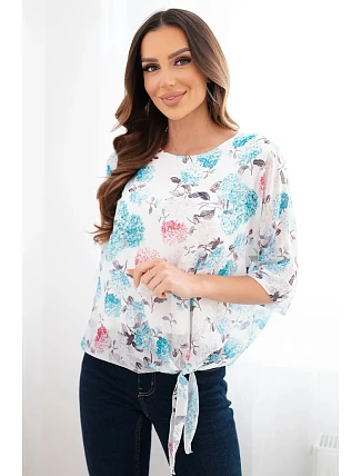 Dámska blúzka s kvetinovým vzorom a viazaním v spodnej časti mätovej farby Dámska blúzka s kvetinovým vzorom a viazaním v spodnej časti mätovej farby