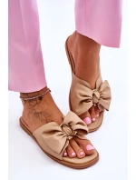 Dámske kožené papuče s mašľou Beige Becky