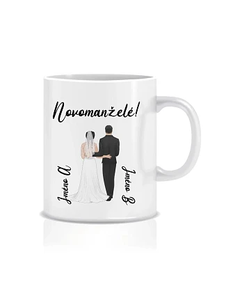 Personalizovaný klasický biely keramický hrnček s objemom 300 ml so svadobným párom