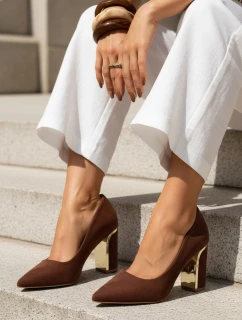 Dámske semišové lodičky na podpätku hnedej farby FashionStreet ZY1396