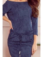 Dámske športové šaty v tmavo modrej džínsovej farbe s kapsičkami 13-77