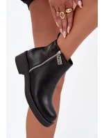 Ocieplane Niskie Botki Damskie Z Cyrkoniami Czarne Vionna