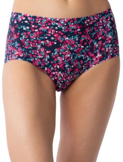 Dámske jednoduché maxi nohavičky Cranberries tmavomodré s ružovým vzorom - JULIMEX