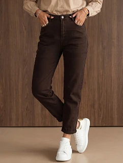 Dámske džínsy s vysokým pásom, strih mom fit, hnedé, FashionStreet UY3236