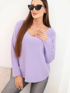 Dámsky viskózový sveter s výstrihom do V svetlo fialový