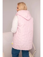 Dámske Plus veľkosť vesta s kapucňou s kvetinovým prešívaním Sugar Pink