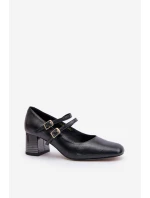 Skórzane Czółenka Z Paskami Na Słupku Laura Messi 2857 Czarne