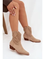 Dámské perforované kotníkové boty na podpatku béžové Ferissa