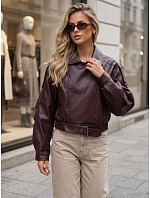 Krátka kožená bunda v štýle Ramones v bordovej farbe FashionStreet TY5846 Krátka kožená bunda v štýle Ramones v bordovej farbe FashionStreet TY5846