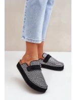 Klapki Damskie Zdobione Cyrkoniami Na Platformie Czarne Deorani