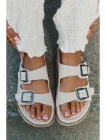 Zamszowe Klapki Damskie Z Klamrami D.Franklin DFSH405001 Beżowe