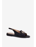 Sandały Damskie Na Płaskim Obcasie Z Ozdobą S.Barski KV51-002 Czarne