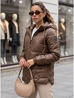 Dámska prešívaná prechodná bunda s kapucňou, hnedá, FashionStreet TY5800 Dámska prešívaná prechodná bunda s kapucňou, hnedá, FashionStreet TY5800