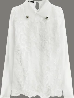 Elegantná blúzka vo farbe ecru s golierom (8522/1)