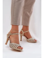 Sandały Na Szpilce Ze Zdobieniem I Brokatem D&A MR1038-33 Złote