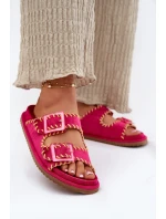 Klapki Damskie Z Klamrami I Ozdobnym Obszyciem Fuksja Visley
