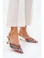 Dámske lodičky na podpätku 8338-302 Gold Mixed Colours - DAY-VINE Shoes