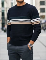 Pánsky pruhovaný tmavomodrý sveter FashionStreet WX2323 Pánsky pruhovaný tmavomodrý sveter FashionStreet WX2323