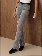 Dámske džínsy s vysokým pásom a opaskom, strih bootcut, sivé, FashionStreet UY3178 Dámske džínsy s vysokým pásom a opaskom, strih bootcut, sivé, FashionStreet UY3178