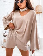 Dámsky ľanový set Cappuccino - blúzka a šortky oversize (752) Dámsky ľanový set Cappuccino - blúzka a šortky oversize (752)