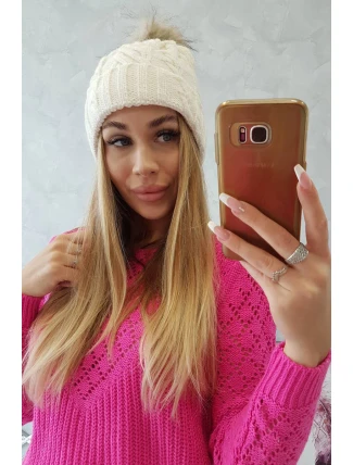 Fleecová kockovaná čiapka K226 ecru