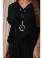 Súprava s náhrdelníkom blúzka + nohavice čierna