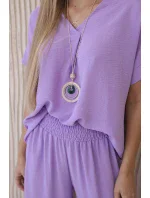 Súprava s náhrdelníkom blúzka + nohavice svetlo fialová