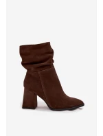 Kozačky z přírodního semiše zateplené na podpatku s vráskou Zazoo 4216 Čokoládové