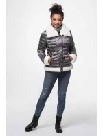 Dámska bunda v oceľovej farbe s kožušinovým golierom (J9-008) Dámska bunda v oceľovej farbe s kožušinovým golierom (J9-008)