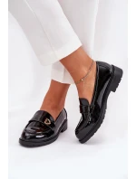 Lakierowane Mokasyny Damskie Z Serduszkiem S.Barski HY51-379 Czarne