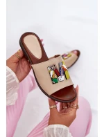 Klapki Damskie Na Płaskim Obcasie Z Ozdobą Złote Clelione