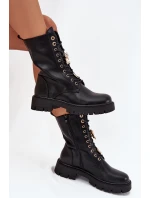 Botki Workery Damskie Z Przypinkami Ocieplane Czarne Lomina