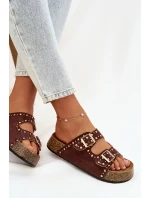 Dámské pantofle s zlatými sponami a knoflíky hnědé Tervina