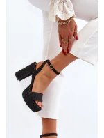 Jeansowe Sandały Na Słupku Czarne Acrana