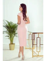 TAMARA - Elegantné dámske midi šaty v púdrovo ružovej farbe s pásikom 301-1 TAMARA - Elegantné dámske midi šaty v púdrovo ružovej farbe s pásikom 301-1