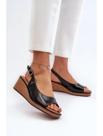 Damskie Lakierowane Sandały Na Koturnie Sergio Leone SK301 Czarne