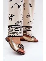 Płaskie Sandały Z Ozdobą Eko Skórzane Złote Lilria