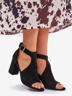 Sandále s perforovaným vzorom na podpätku Eco Suede Black Helori