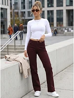 Dámske džínsy so širokými nohavicami a vysokým pásom, vínové, FashionStreet UY3090 Dámske džínsy so širokými nohavicami a vysokým pásom, vínové, FashionStreet UY3090