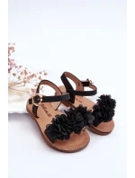 Modne Dziecięce Sandały Z Kwiatami Czarne Poly