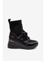 Damskie Botki Na Koturnie Ze Skarpetą Czarne Helladina