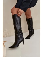 Dámské kozačky na podpatku s páskem černé Lisanne