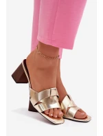 Dámské sandály na podpatku s pásky Eko kůže zlaté Corivelle