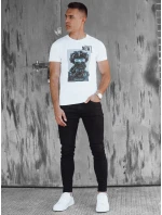 Pánske bavlnené tričko s potlačou biele FashionStreet RX5537 Pánske bavlnené tričko s potlačou biele FashionStreet RX5537