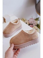 Śniegowce Botki Dziecięce Na Platformie Ocieplane Futerkiem Beżowe Vilabria