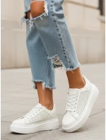 Biele dámske tenisky na hrubej podrážke zo základnej ekokože ZY1370