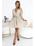339-4 BINDY Dámske šaty s výstrihom a opaskom - BEACH 339-4 BINDY Dámske šaty s výstrihom a opaskom - BEACH