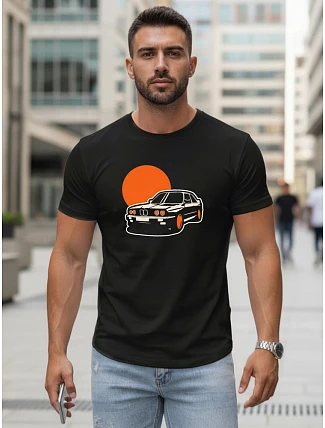 Pánske bavlnené tričko s potlačou auta čierne FashionStreet NX5091R