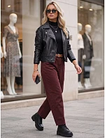 Dámske džínsy s vysokým pásom, strih mom fit, s opaskom, bordové, FashionStreet UY3121 Dámske džínsy s vysokým pásom, strih mom fit, s opaskom, bordové, FashionStreet UY3121