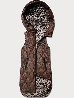 Tenká obojstranná vesta v čokoládovej farbe s leopardím vzorom (B6065/B6066-14)